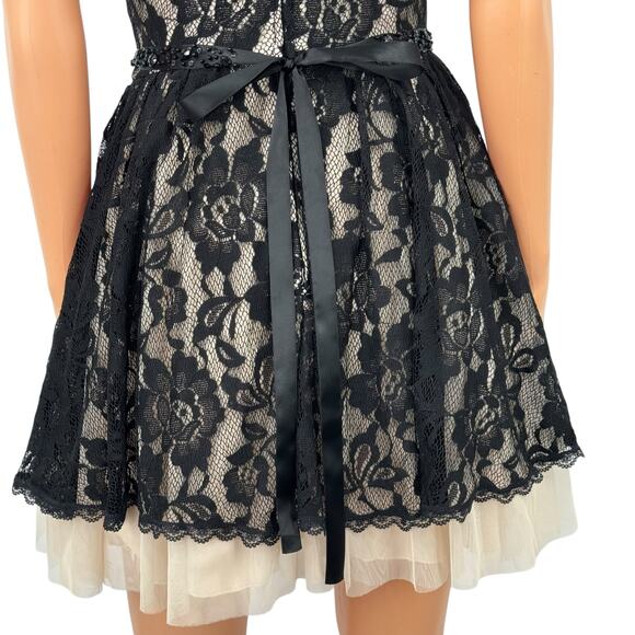 B. Darlin Womens Black Floral Lace Dress with Tulle Sz 7/8 Homecoming Party Prom - Picture 8 of 13